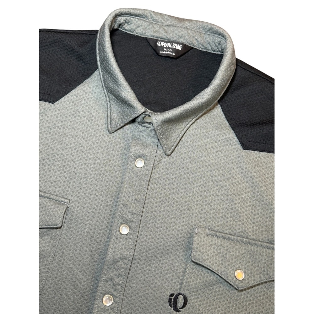 Pearl Izumi Mens Medium Grey Western Pearl Snap Short Sleeve Cycling Shirt